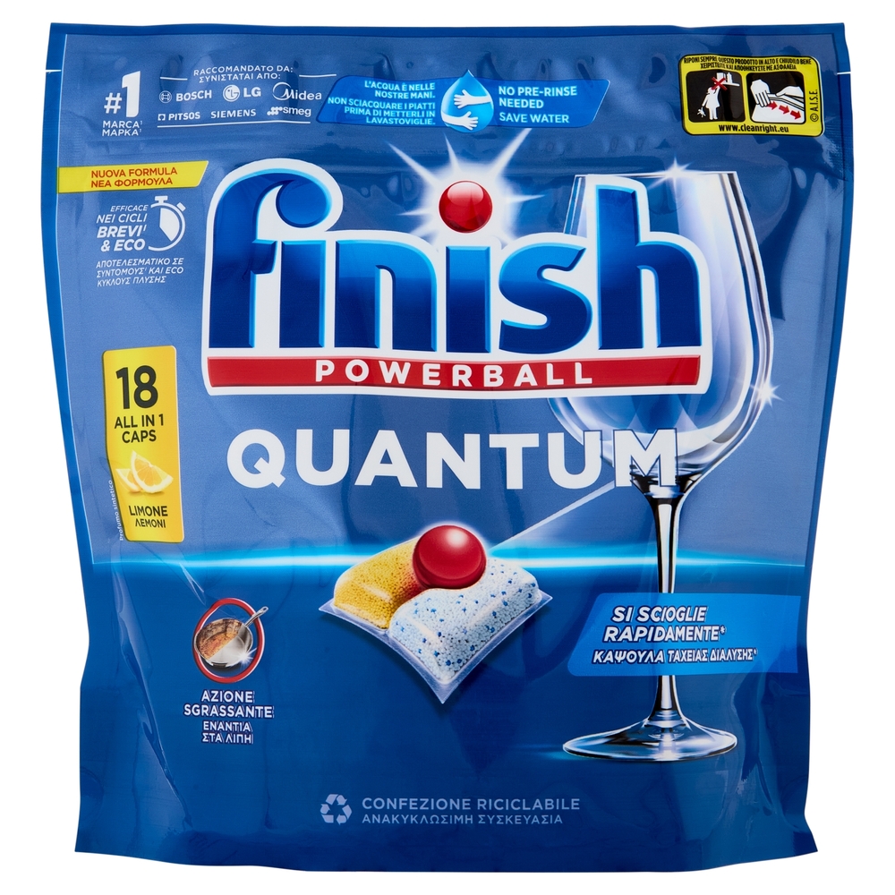 Finish Quantum All In One Lemon pastiglie lavastoviglie 18 lavaggi 187,2 g